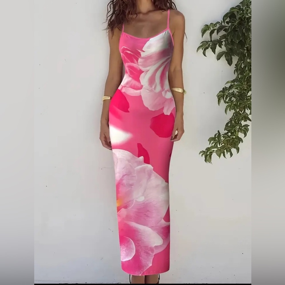Vibrant Pink Floral Maxi Dress
